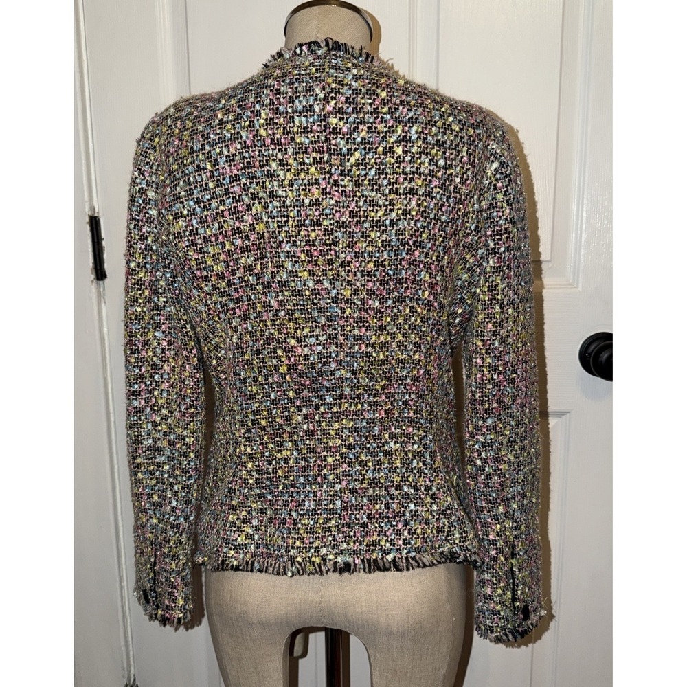 Emporio Armani Women's Multi Color Pastel Tweed Blazer Size 44 US 12 Fringe - Picture 7 of 10